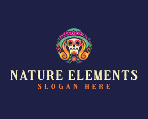 Mexican Calavera Festive Skull logo design