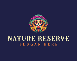 Mexican Calavera Festive Skull logo design