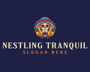 Mexican Calavera Festive Skull logo design