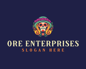 Mexican Calavera Festive Skull logo design