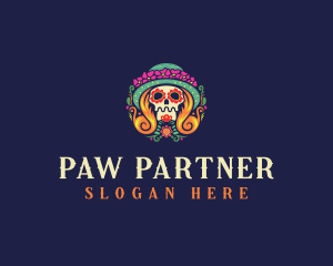 Mexican Calavera Festive Skull logo design