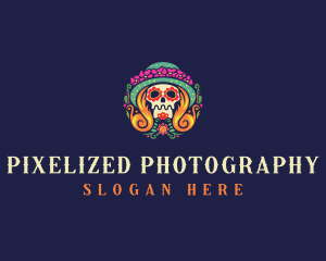 Mexican Calavera Festive Skull logo design