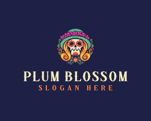 Mexican Calavera Festive Skull logo design