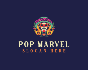 Mexican Calavera Festive Skull logo design