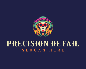 Mexican Calavera Festive Skull logo design