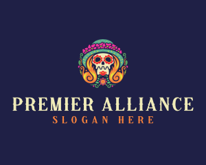 Mexican Calavera Festive Skull logo design