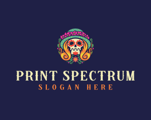 Mexican Calavera Festive Skull logo design