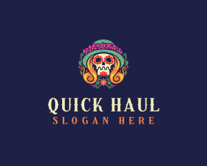 Mexican Calavera Festive Skull logo design