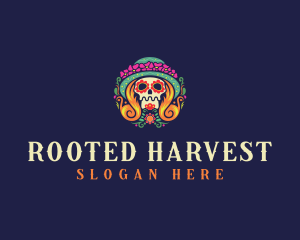 Mexican Calavera Festive Skull logo design