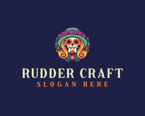 Mexican Calavera Festive Skull logo design