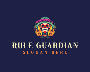 Mexican Calavera Festive Skull logo design