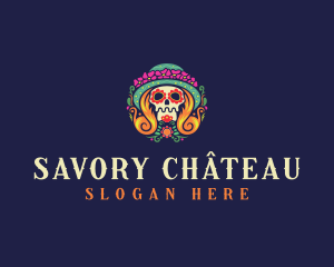 Mexican Calavera Festive Skull logo design