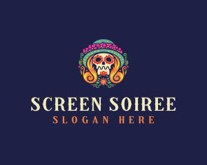 Mexican Calavera Festive Skull logo design