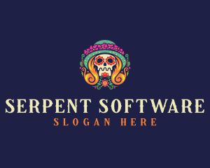 Mexican Calavera Festive Skull logo design