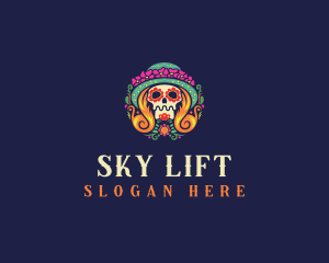 Mexican Calavera Festive Skull logo design