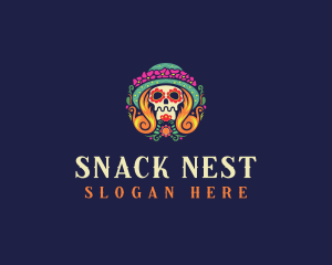 Mexican Calavera Festive Skull logo design