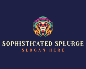 Mexican Calavera Festive Skull logo design