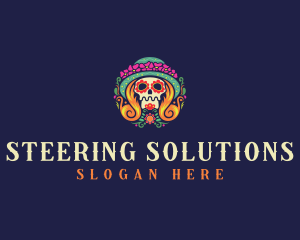 Mexican Calavera Festive Skull logo design