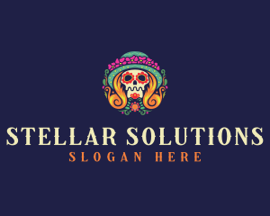 Mexican Calavera Festive Skull logo design