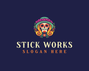 Mexican Calavera Festive Skull logo design