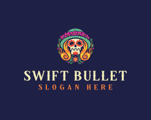 Mexican Calavera Festive Skull logo design