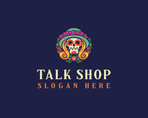 Mexican Calavera Festive Skull logo design