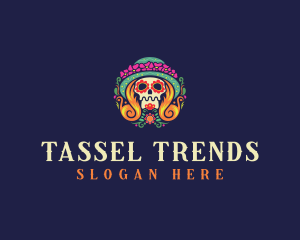 Mexican Calavera Festive Skull logo design