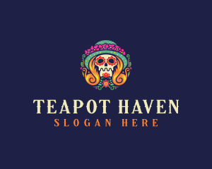 Mexican Calavera Festive Skull logo design