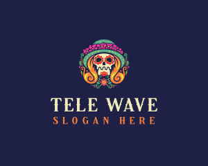 Mexican Calavera Festive Skull logo design