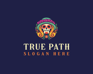 Mexican Calavera Festive Skull logo design