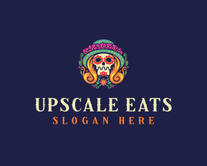 Mexican Calavera Festive Skull logo design