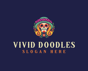 Mexican Calavera Festive Skull logo design