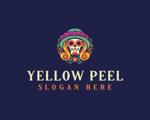 Mexican Calavera Festive Skull logo design