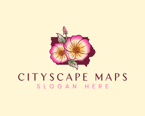 Iowa Map Wild Rose logo design