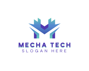 Blue Tech Letter M logo design