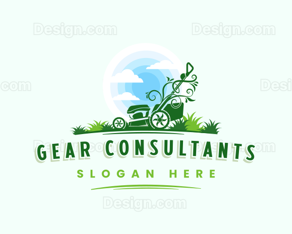 Lawn Mower Grass Landscaping Logo