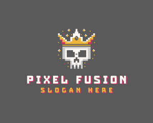 Pixelated Skull Crown logo design