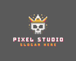 Pixelated Skull Crown logo design