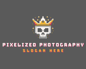 Pixelated Skull Crown logo design