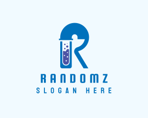 Blue Test Tube Letter R logo design