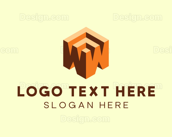 3D Cube Hexagon Letter W Logo