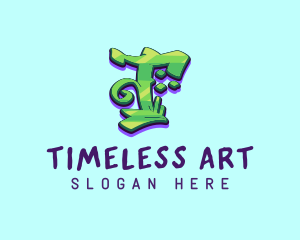 Green Graffiti Art Letter T logo design