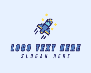 Pixel Spaceship Rocket logo