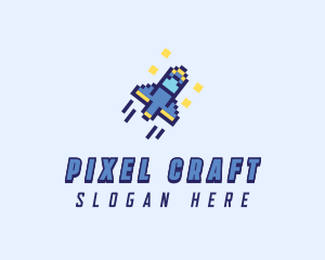 Pixel Spaceship Rocket logo design