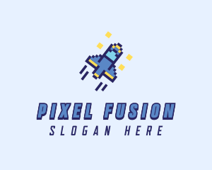 Pixel Spaceship Rocket logo design