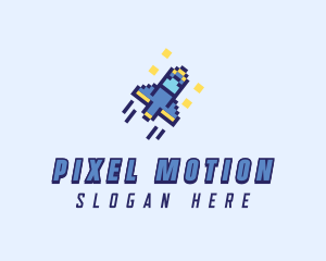 Pixel Spaceship Rocket logo design