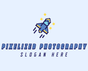 Pixel Spaceship Rocket logo design