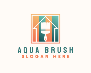 Square House Paint Brush  logo design