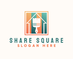 Square House Paint Brush  logo design