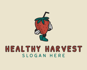 Walking Strawberry Smoothie logo design